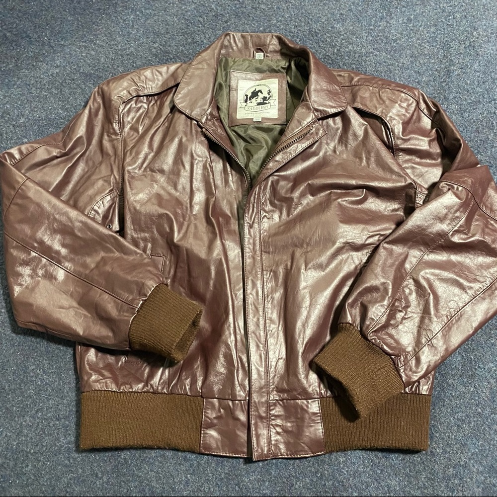 vintage mens leather Bomber Jacket 44 medium saddlery cooper collections brown
